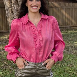 Fate Shimmering Pink Ruffle Blouse